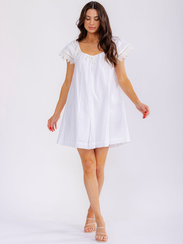 WOMEN'S SHORT SLEEVE FRONT POCKETS CROCHET TUNIC MINI DRESS