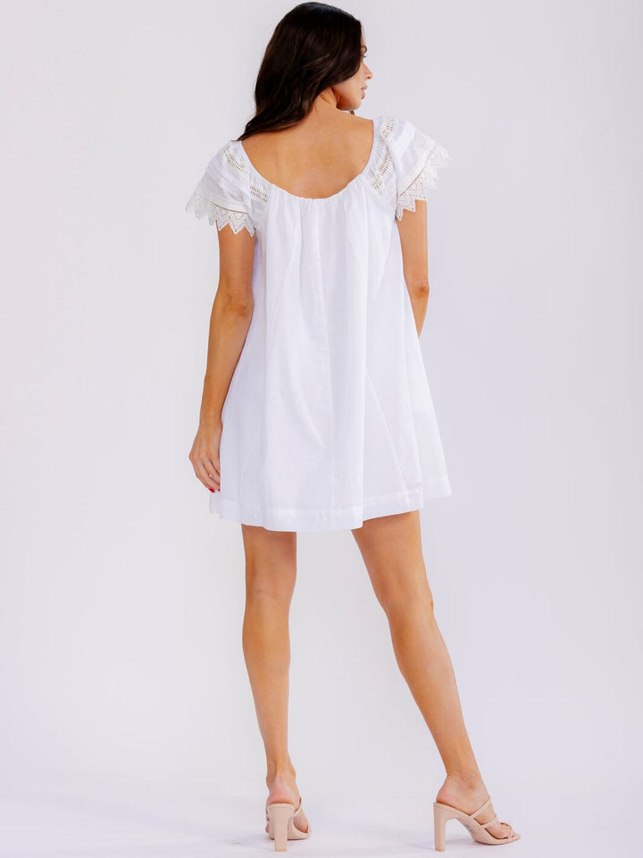 WOMEN'S SHORT SLEEVE FRONT POCKETS CROCHET TUNIC MINI DRESS