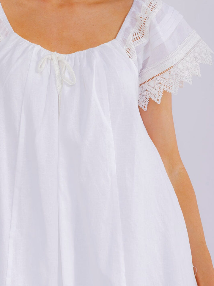 WOMEN'S SHORT SLEEVE FRONT POCKETS CROCHET TUNIC MINI DRESS