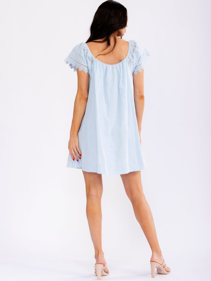 WOMEN'S SHORT SLEEVE FRONT POCKETS CROCHET TUNIC MINI DRESS