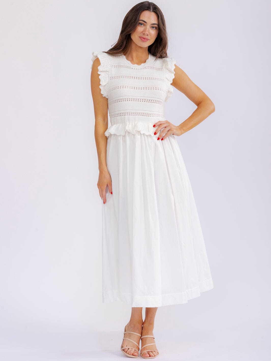 WOMEN'S SLEEVELESS FRONT POCKETS KNIT CONTRAST MAXI DRESS
