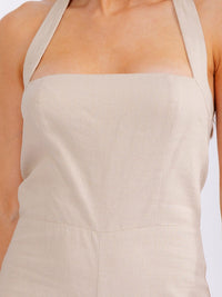 WOMEN'S SLEEVELESS SMOCK BACK HALTER SQUARE NECK STRAIGHT LEG JUMPSUIT