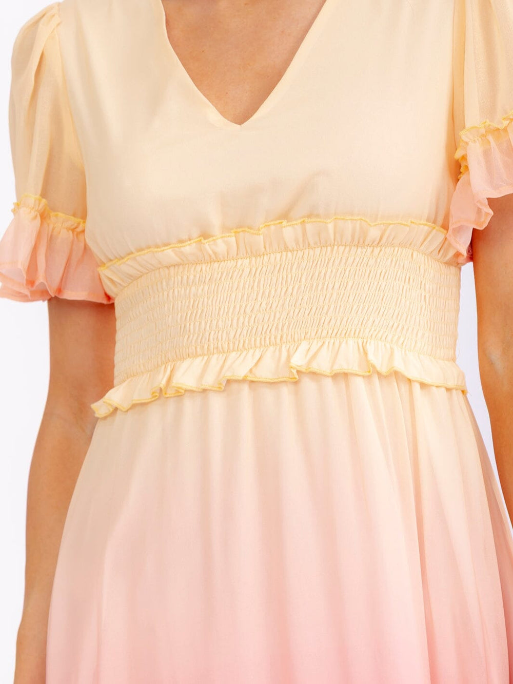 WOMEN'S SHORT SLEEVE V-NECK ELASTIC WAIST RUFFLE TIERED COLORBLOCK MAXI DRESS