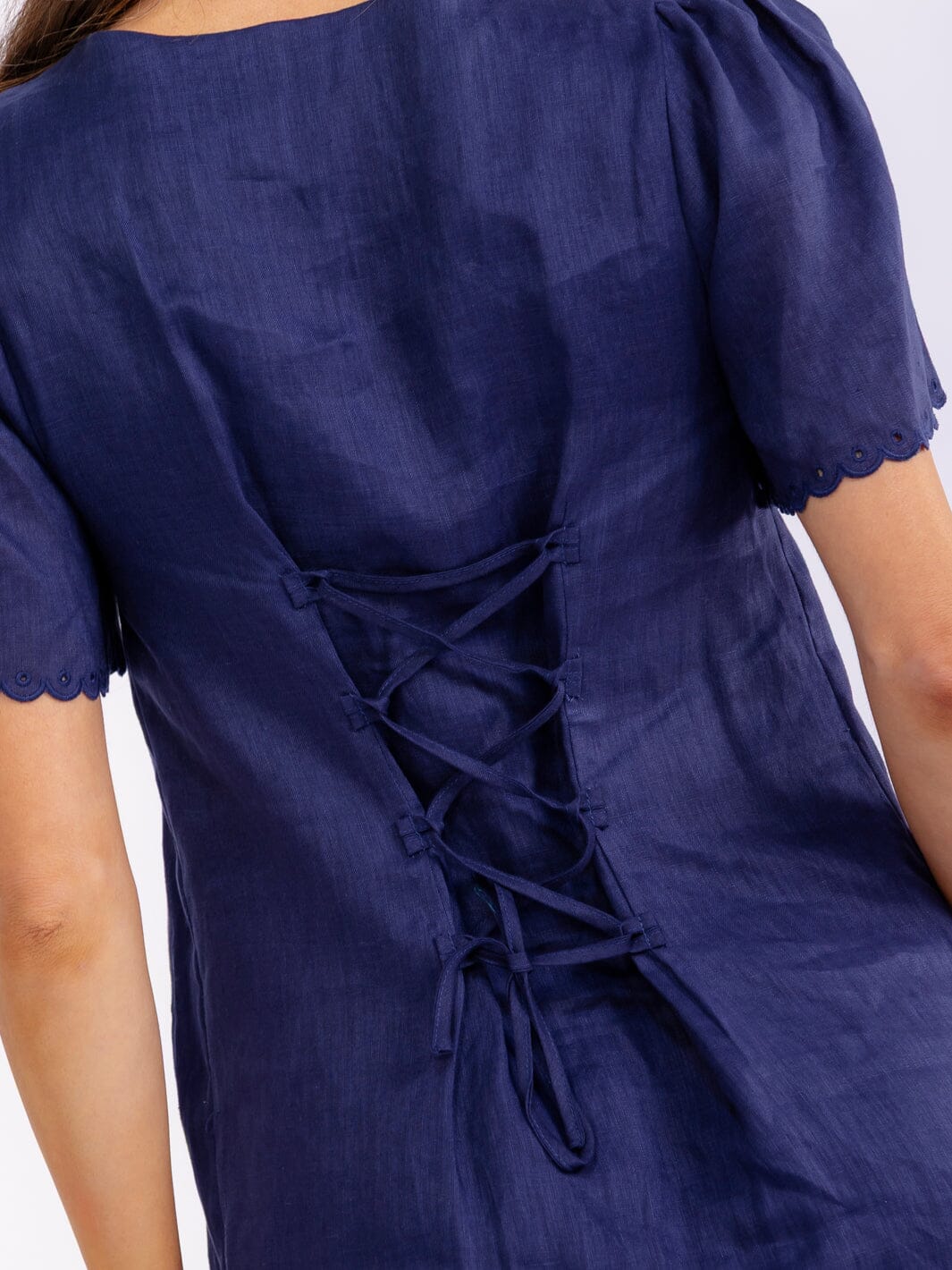 WOMEN'S SHORT SLEEVE SQUARE NECK POCKETS FLORAL EMBROIDERY LINEN MAXI DRESS