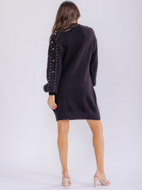WOMEN'S LONG SLEEVE PEARL DETAILED SWEATER MINI DRESS