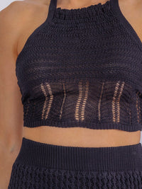 WOMEN'S HALTER NECK TOP & ELASTIC WAIST MAXI SKIRT KNITTED 2PC. SET