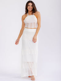 WOMEN'S HALTER NECK TOP & ELASTIC WAIST MAXI SKIRT KNITTED 2PC. SET
