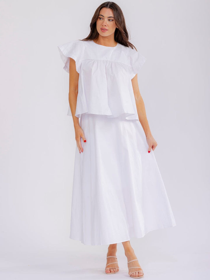 WOMEN'S SHORT SLEEVE BLOUSE & ELASTIC WAIST MAXI SKIRT SOLID 2PC. SET