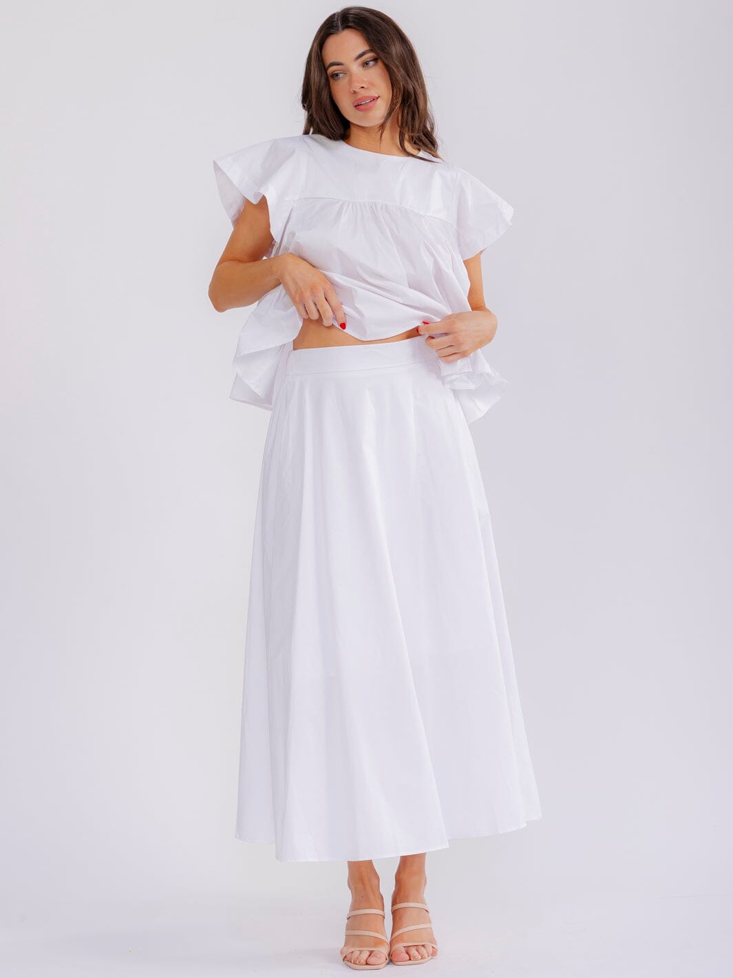 WOMEN'S SHORT SLEEVE BLOUSE & ELASTIC WAIST MAXI SKIRT SOLID 2PC. SET