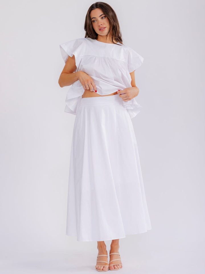 WOMEN'S SHORT SLEEVE BLOUSE & ELASTIC WAIST MAXI SKIRT SOLID 2PC. SET