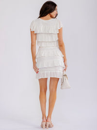 WOMEN'S SHORT SLEEVE TOP & ELASTIC WAIST MINI SKIRT RUFFLE TIERED 2PC. SET
