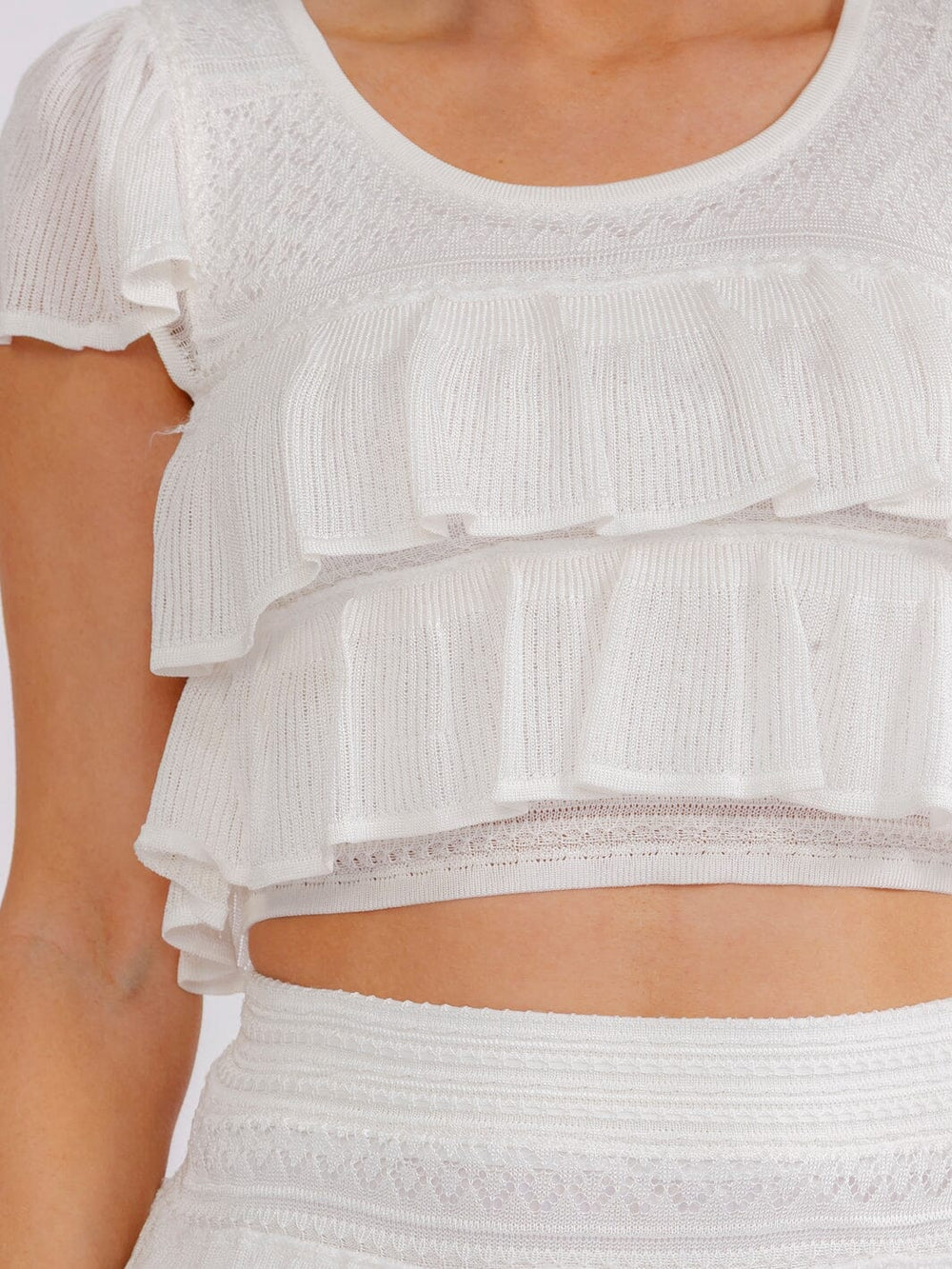 WOMEN'S SHORT SLEEVE TOP & ELASTIC WAIST MINI SKIRT RUFFLE TIERED 2PC. SET