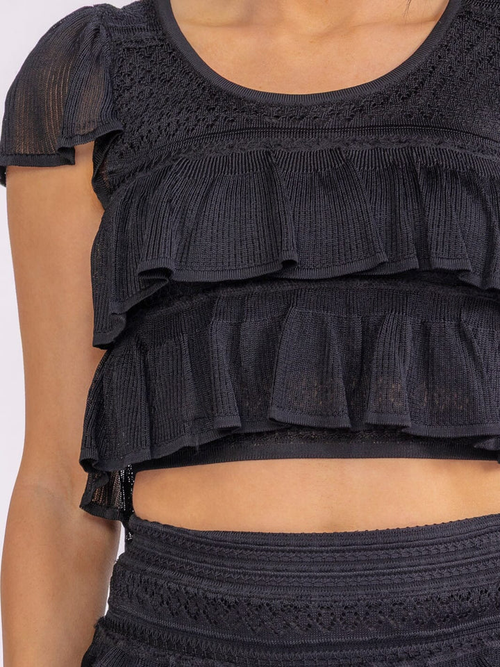WOMEN'S SHORT SLEEVE TOP & ELASTIC WAIST MINI SKIRT RUFFLE TIERED 2PC. SET