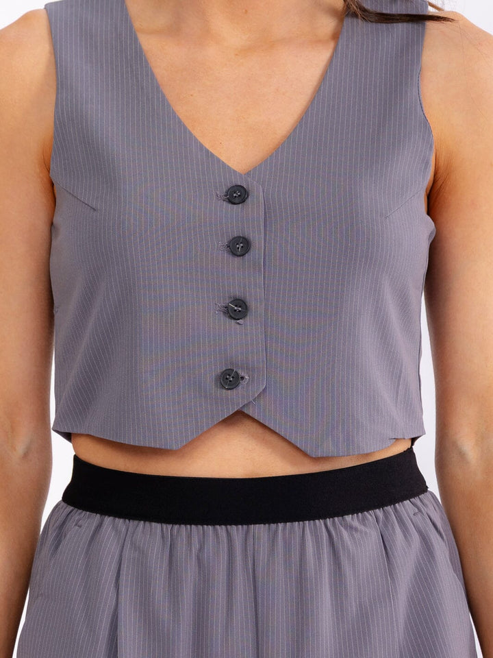 WOMEN'S SLEEVELESS BUTTON UP TOP & ELASTIC WAIST SHORTS STRIPES 2PC. SET