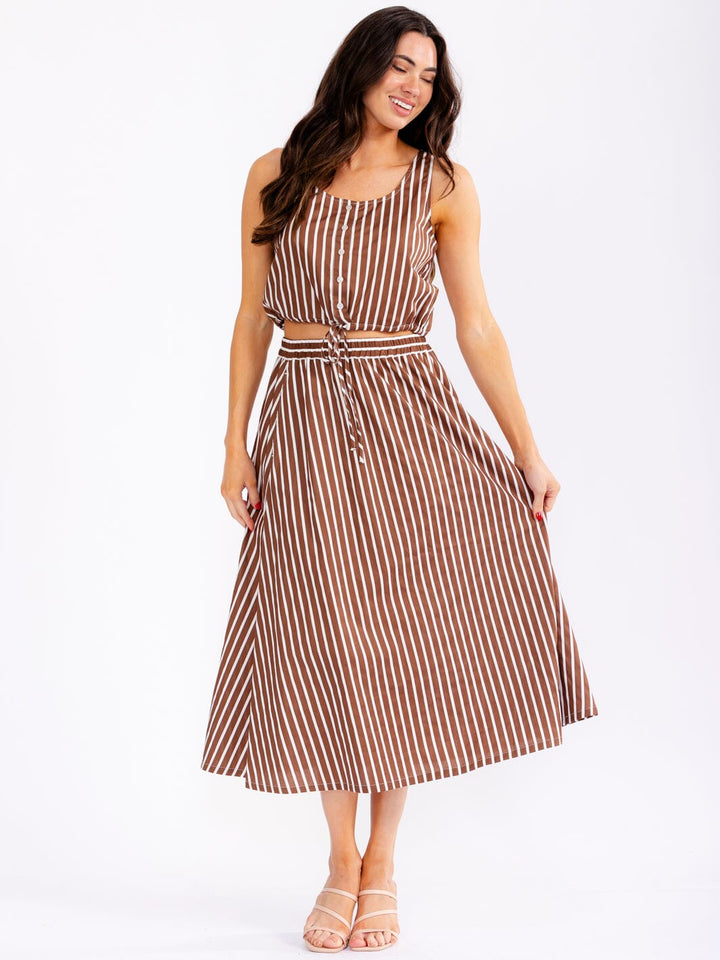 WOMEN'S SLEEVELESS CROP TOP & ELASTIC WAIST MAXI SKIRT STRIPES 2PC. SET