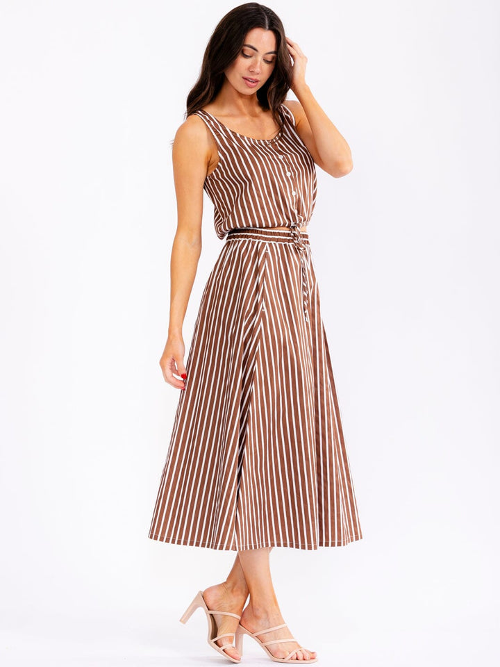 WOMEN'S SLEEVELESS CROP TOP & ELASTIC WAIST MAXI SKIRT STRIPES 2PC. SET