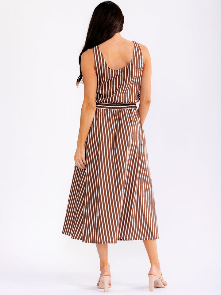 WOMEN'S SLEEVELESS CROP TOP & ELASTIC WAIST MAXI SKIRT STRIPES 2PC. SET