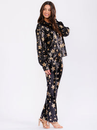 WOMEN'S LONG SLEEVE BUTTON UP STARS SEQUINS TOP