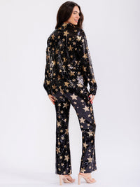WOMEN'S LONG SLEEVE BUTTON UP STARS SEQUINS TOP