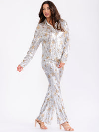 WOMEN'S LONG SLEEVE BUTTON UP STARS SEQUINS TOP