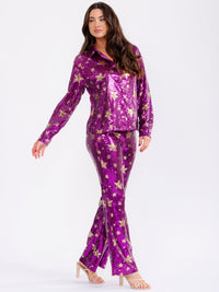 WOMEN'S LONG SLEEVE BUTTON UP STARS SEQUINS TOP
