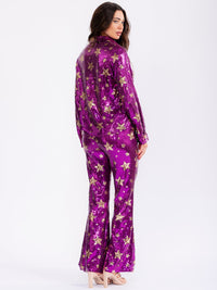 WOMEN'S LONG SLEEVE BUTTON UP STARS SEQUINS TOP