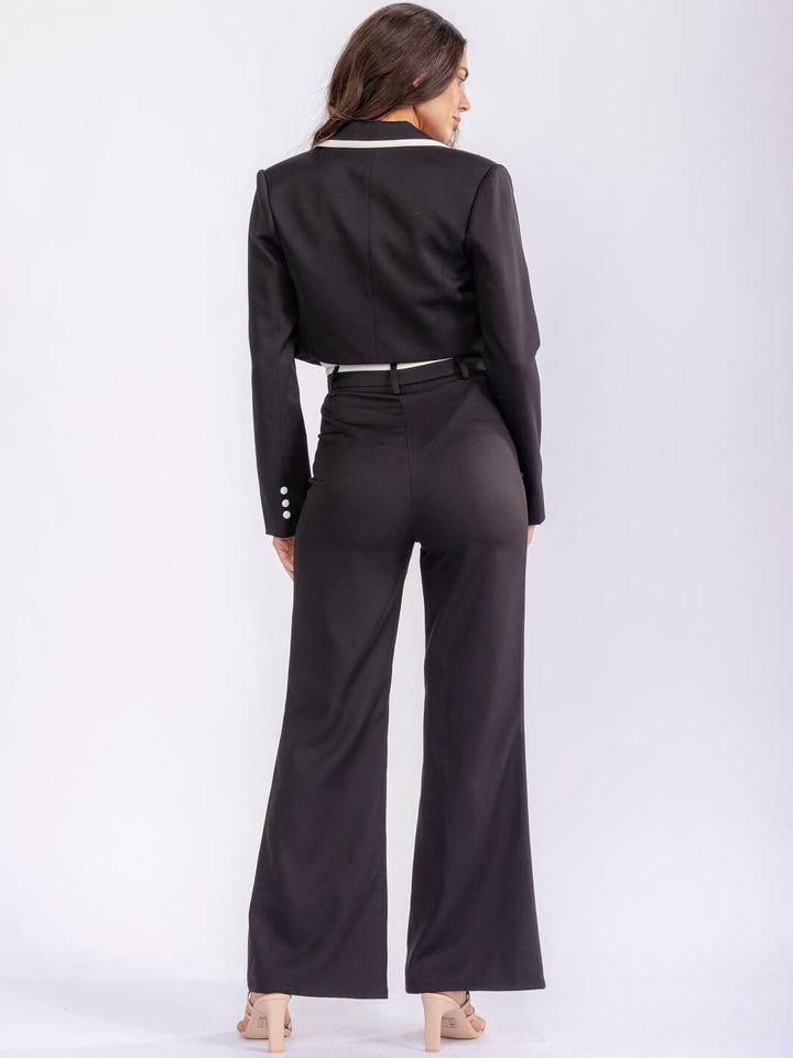 WOMEN'S LONG SLEEVE BLAZER & BUTTON CLOSURE BELL LEG PANTS 2PC. SET