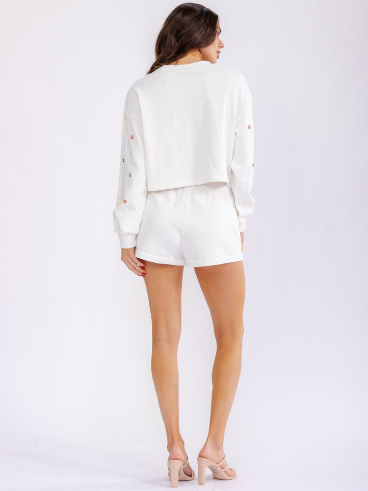 WOMEN'S LONG SLEEVE SWEATER & ELASTIC WAIST MINI SHORTS BEATS FLORAL 2PC. SET