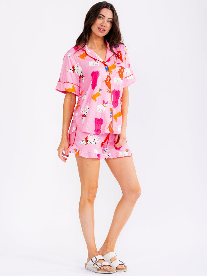 WOMEN'S SHORT SLEEVE TOP & ELASTIC WAIST SHORTS MULTI PRINT 2PC. SET