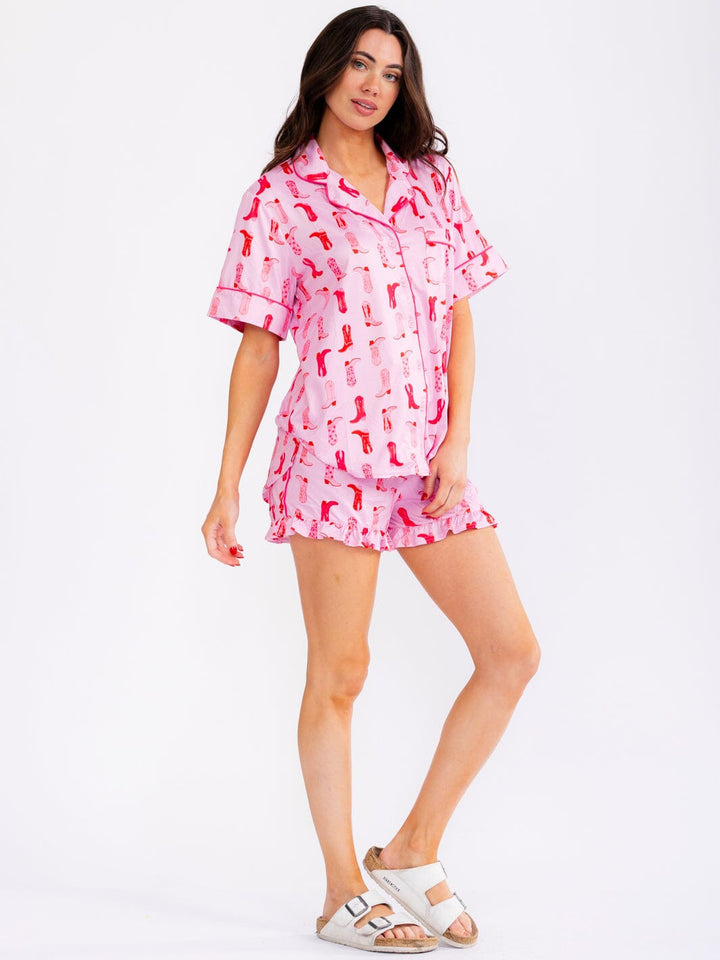 WOMEN'S SHORT SLEEVE TOP & ELASTIC WAIST SHORTS MULTI PRINT 2PC. SET