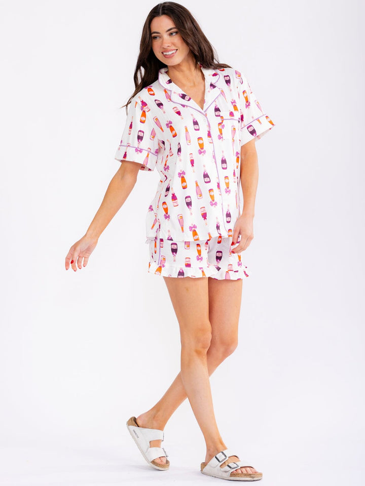WOMEN'S SHORT SLEEVE TOP & ELASTIC WAIST SHORTS MULTI PRINT 2PC. SET