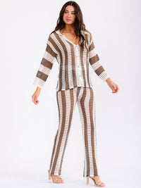 WOMEN'S LONG SLEEVE TOP & ELASTIC WAIST PANTS COLORBLOCK KNIT 2PC. SET