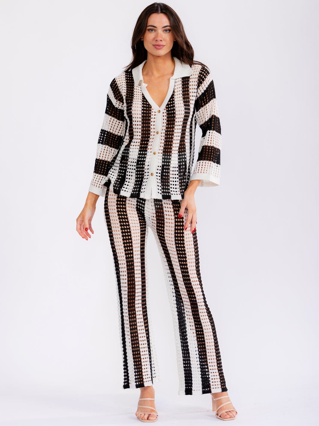 WOMEN'S LONG SLEEVE TOP & ELASTIC WAIST PANTS COLORBLOCK KNIT 2PC. SET