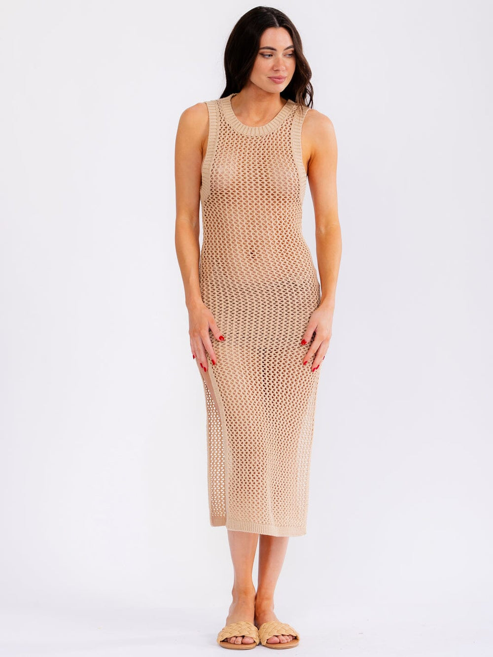 WOMEN'S SLEEVELESS OPEN BACK KNITTED BODYCON COVER UP MAXI DRESS