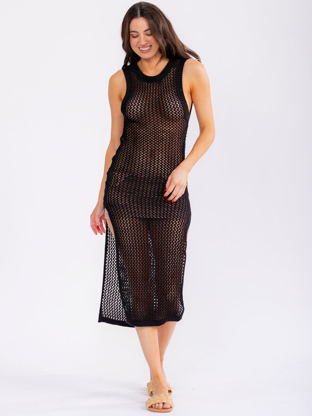 WOMEN'S SLEEVELESS OPEN BACK KNITTED BODYCON COVER UP MAXI DRESS