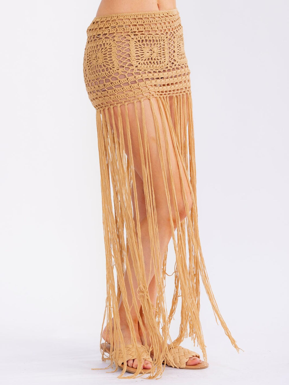 WOMEN'S SELF TIE FRINGE CROCHET MAXI SKIRT