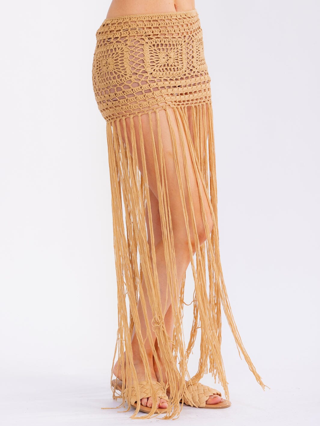 WOMEN'S SELF TIE FRINGE CROCHET MAXI SKIRT