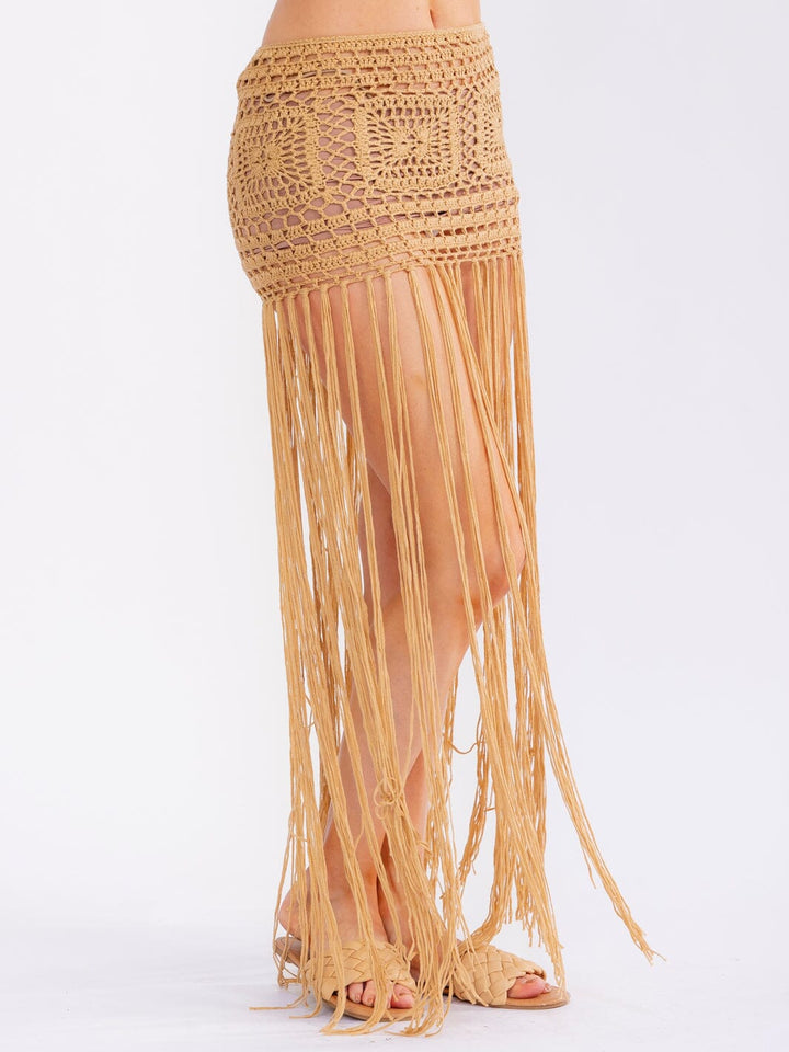 WOMEN'S SELF TIE FRINGE CROCHET MAXI SKIRT