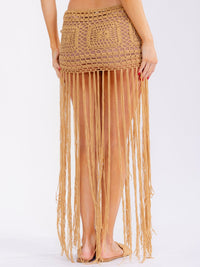 WOMEN'S SELF TIE FRINGE CROCHET MAXI SKIRT