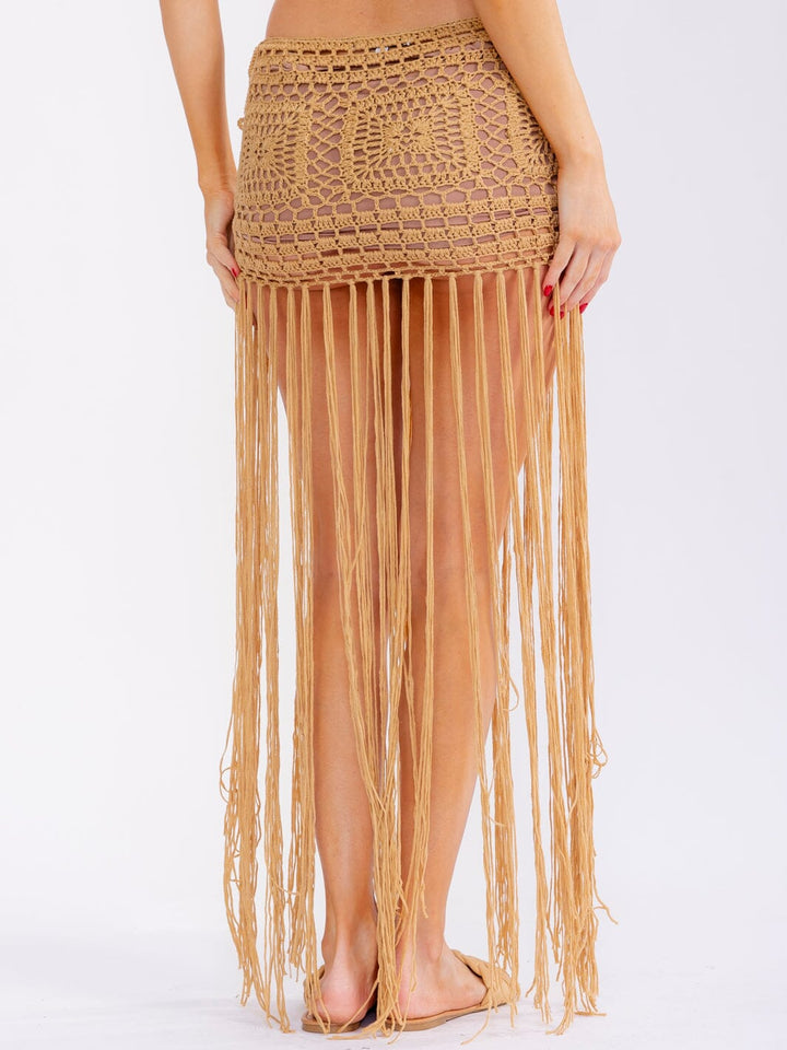 WOMEN'S SELF TIE FRINGE CROCHET MAXI SKIRT