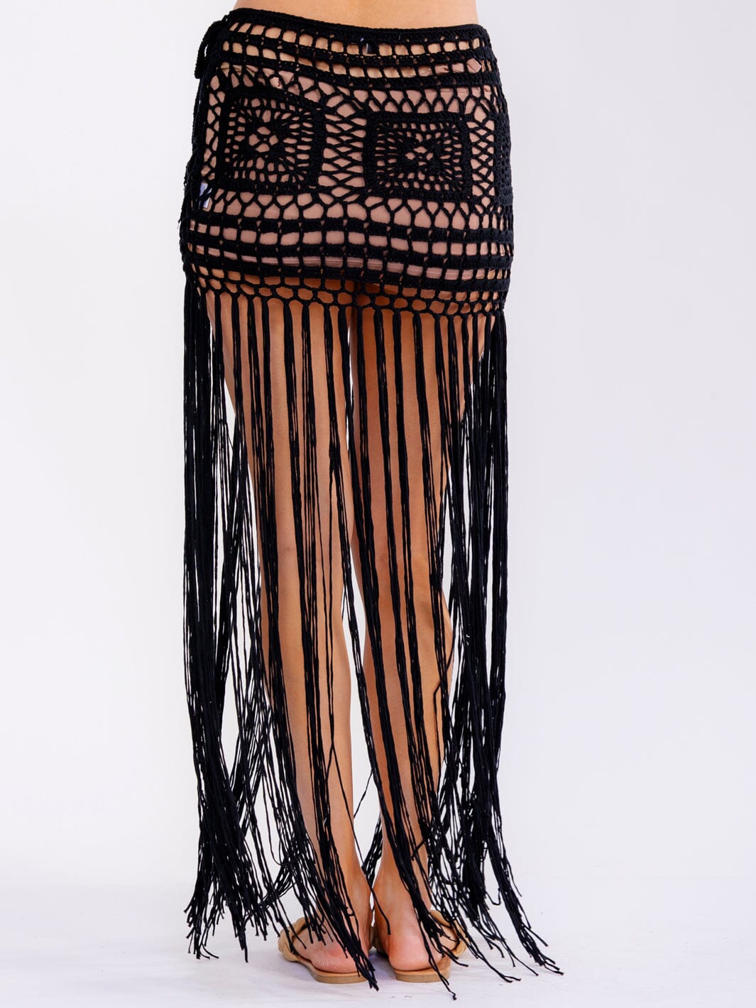 WOMEN'S SELF TIE FRINGE CROCHET MAXI SKIRT