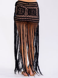 WOMEN'S SELF TIE FRINGE CROCHET MAXI SKIRT