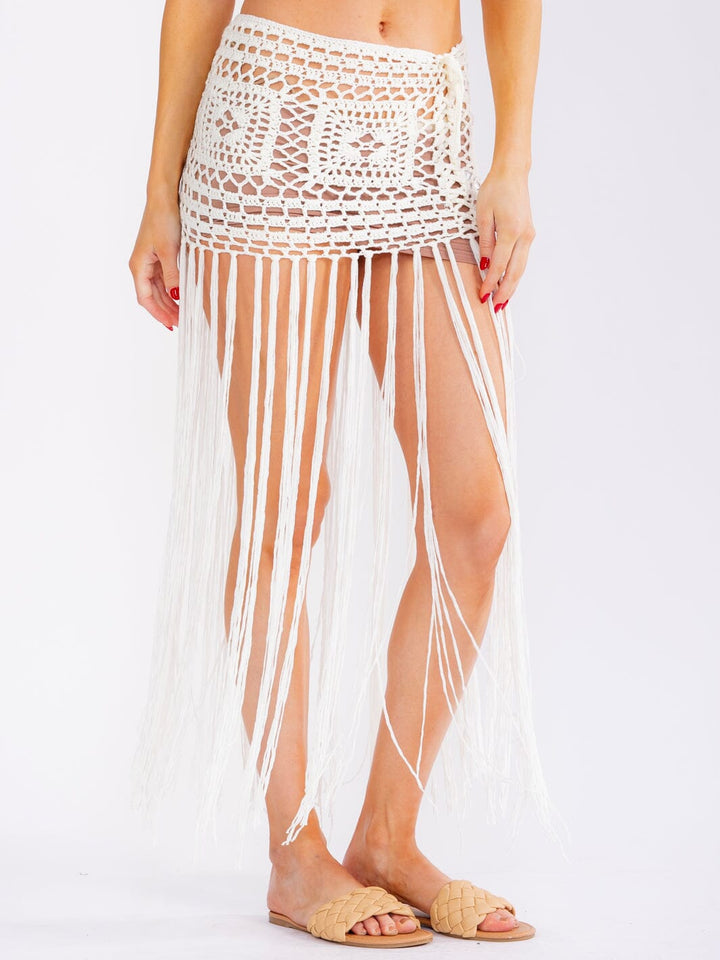 WOMEN'S SELF TIE FRINGE CROCHET MAXI SKIRT