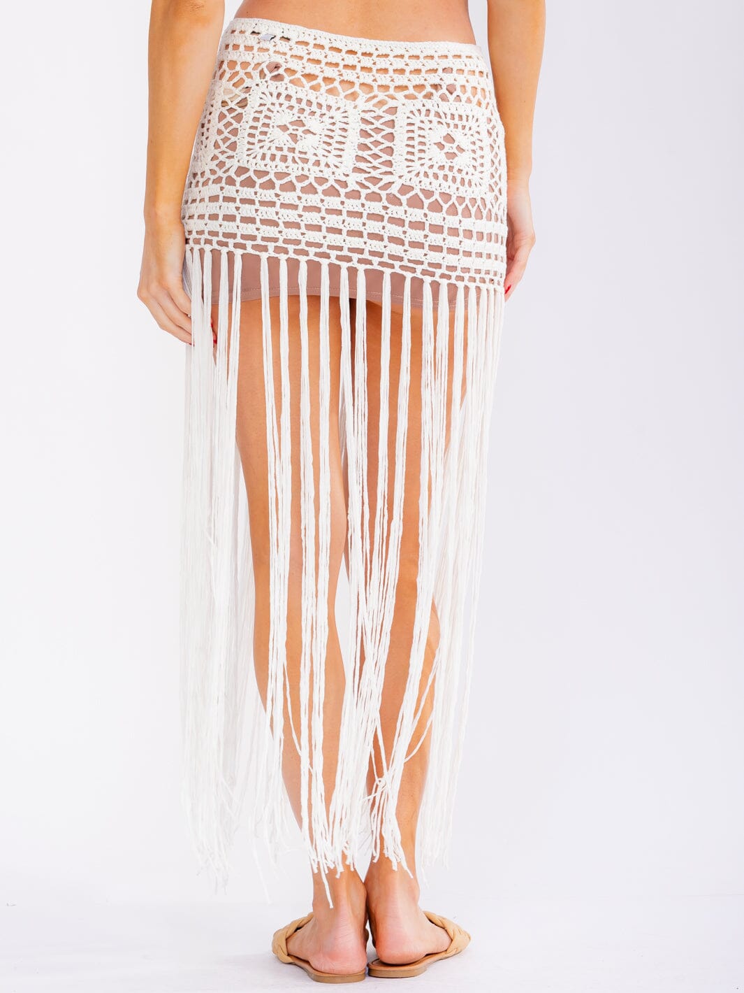 WOMEN'S SELF TIE FRINGE CROCHET MAXI SKIRT