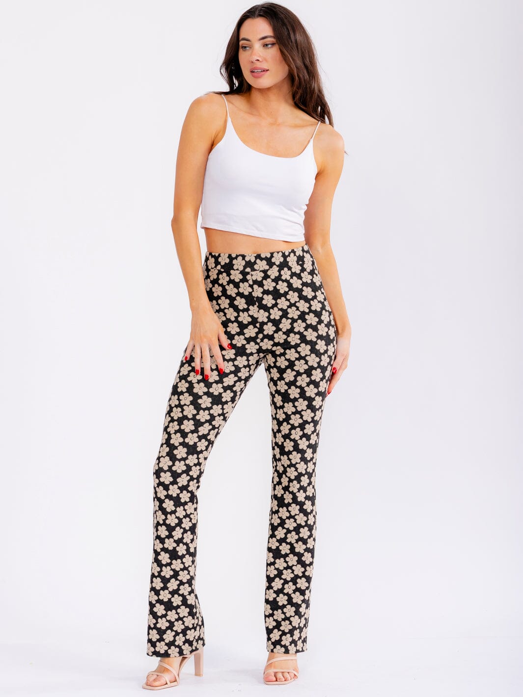WOMEN'S ELASTIC WAIST BELL LEG COLORBLOCK FLORAL PANTS