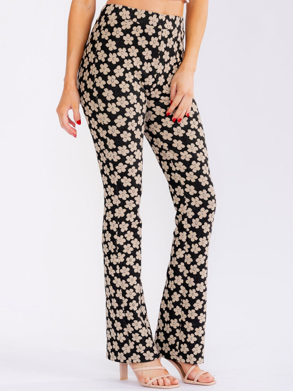 WOMEN'S ELASTIC WAIST BELL LEG COLORBLOCK FLORAL PANTS