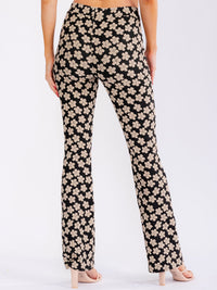 WOMEN'S ELASTIC WAIST BELL LEG COLORBLOCK FLORAL PANTS