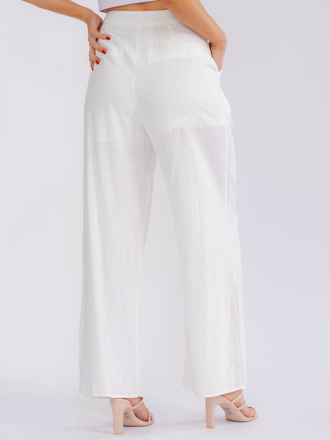 WOMEN'S BUTTON CLOSURE POCKETS WIDE LEG SOLID PANTS