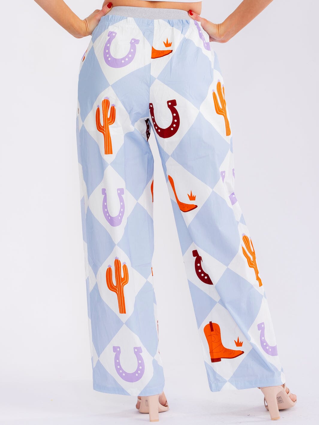 WOMEN'S ELASTIC WAIST POCKETS STRAIGHT LEG MULTI PRINT PANTS