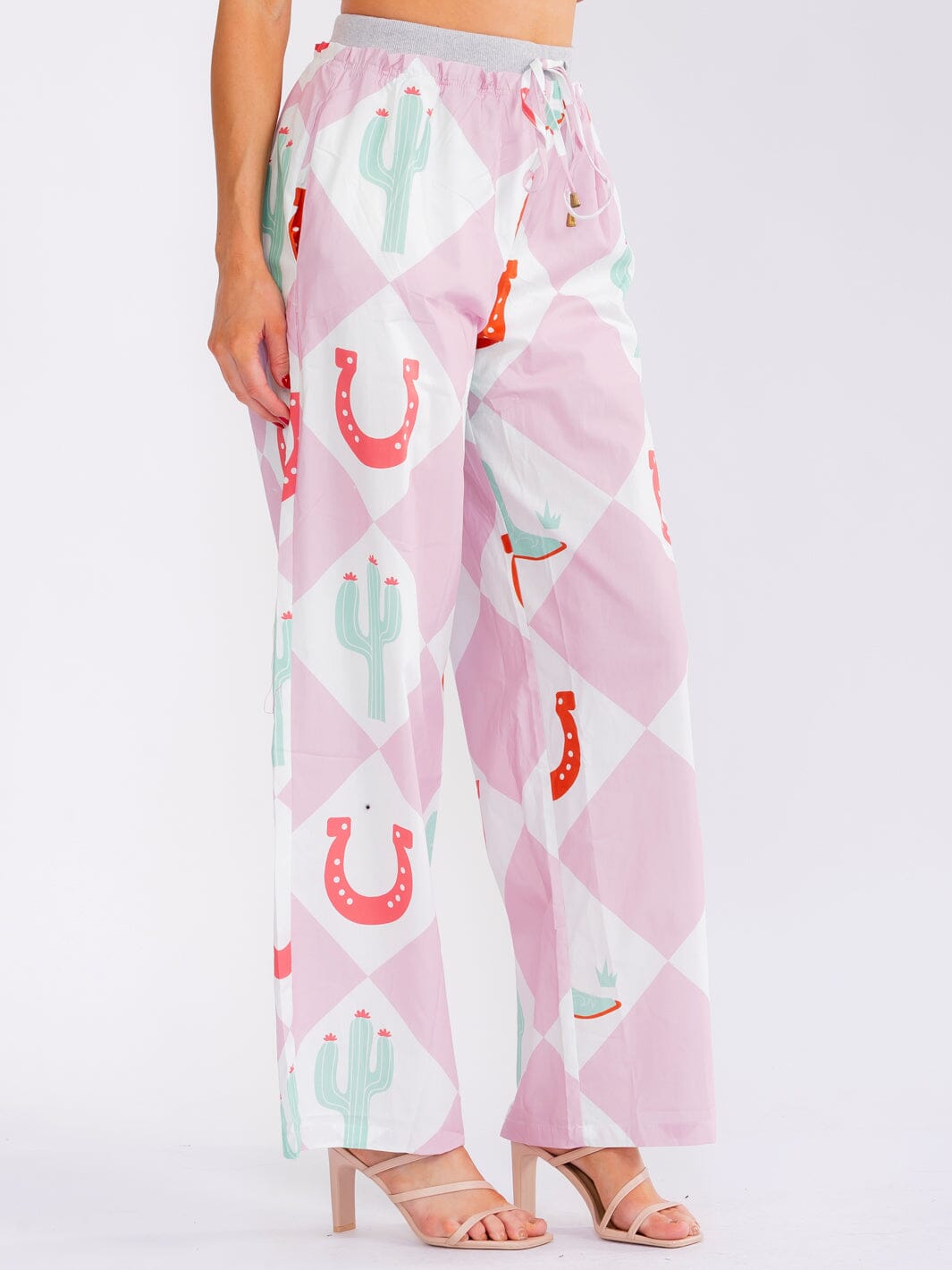 WOMEN'S ELASTIC WAIST POCKETS STRAIGHT LEG MULTI PRINT PANTS